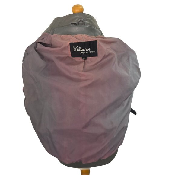 Wilsons Leather Y2K Gray Bomber Jacket Mens Sz 40  M/L Snap Tab Standing Collar - Picture 11 of 13